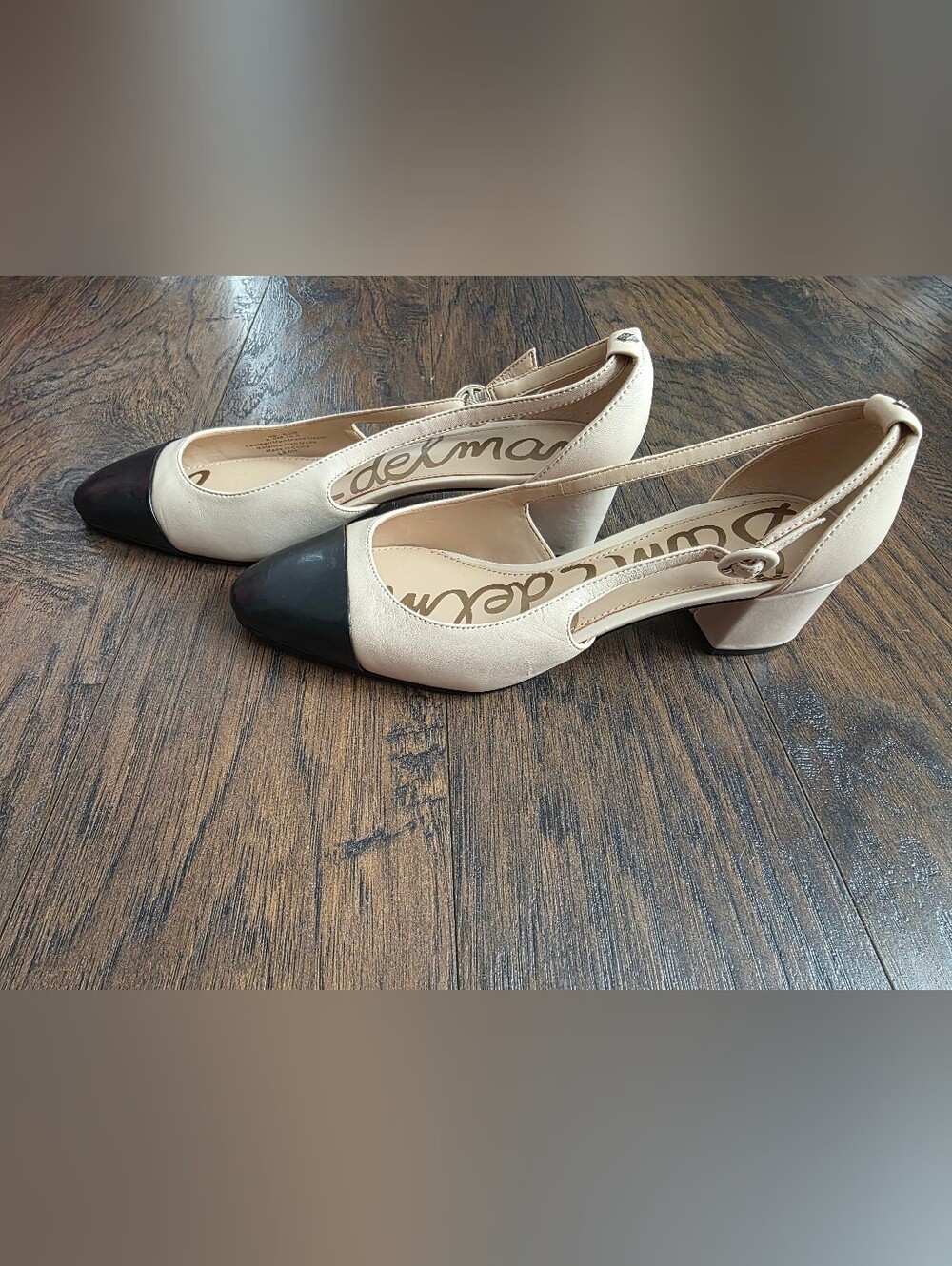 Sam Edelman Two-Tone Beige Slingback Pump with Black Cap Toe